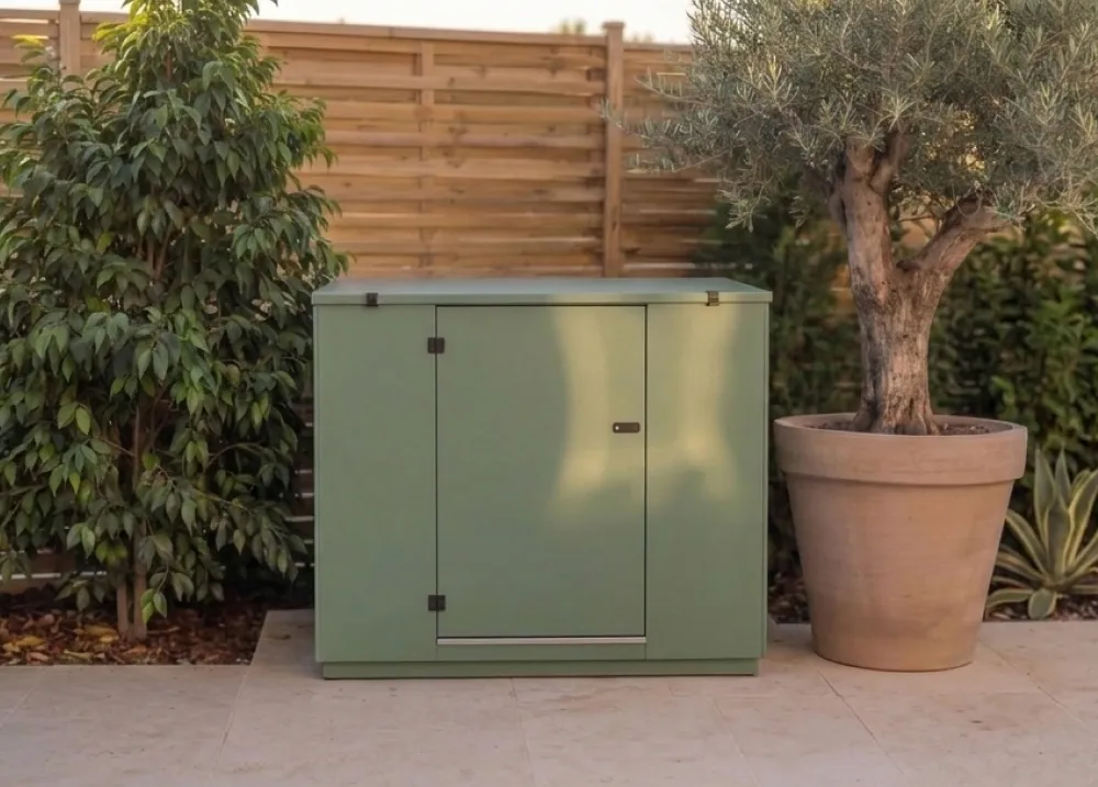 Box technique POOLP taille S, équipée pour la filtration piscine – local technique piscine préfabriqué